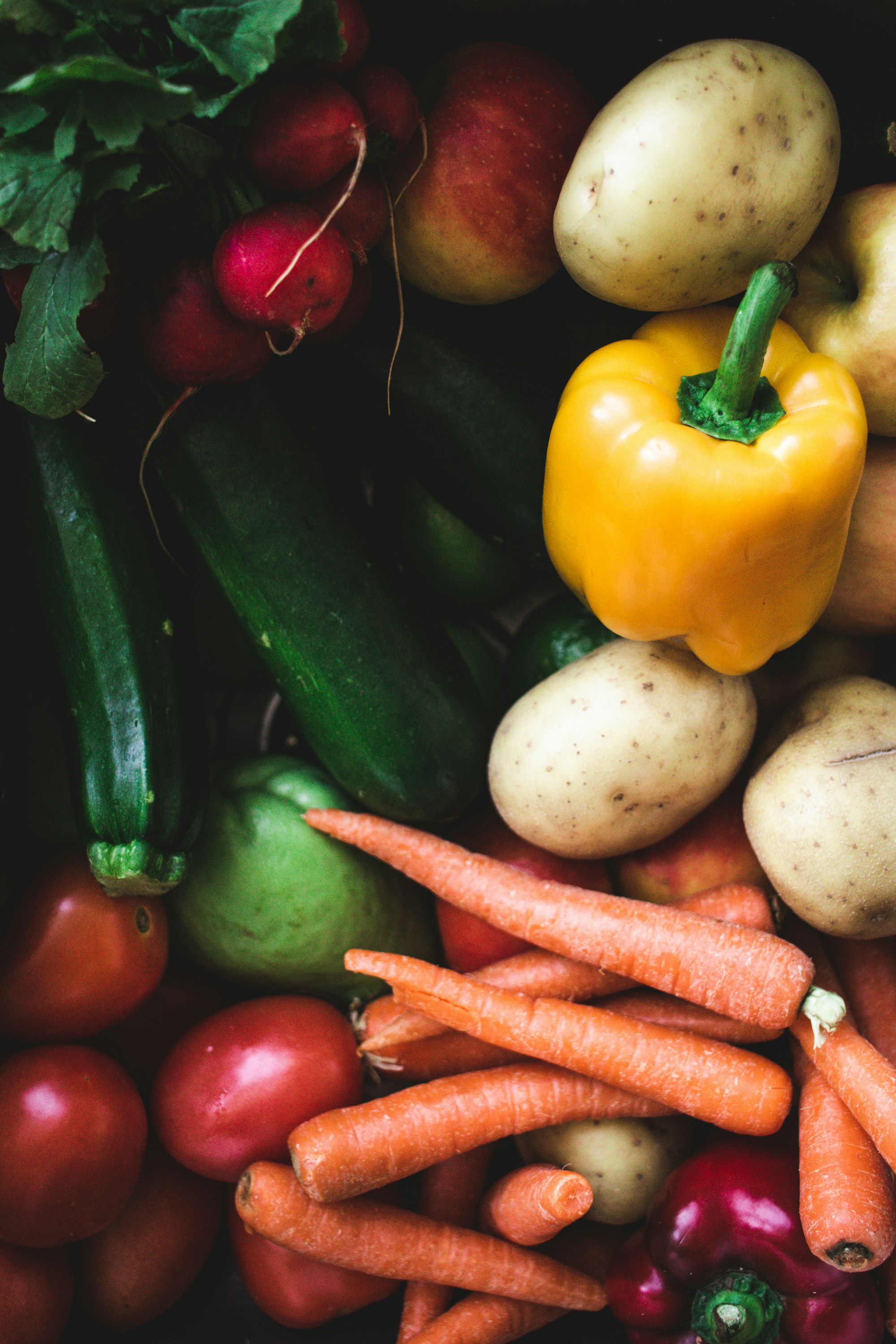 Fresh vegetable still life with roots and leafy produce